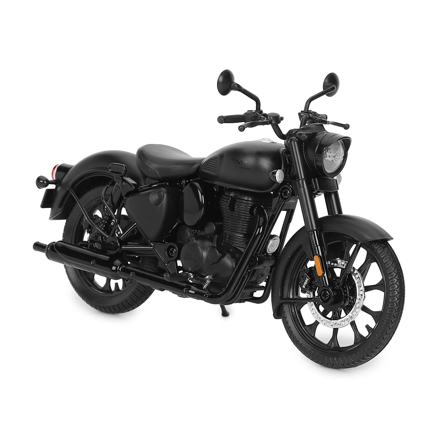 Royal Enfield New Classis 350 Scale Model | 1: 12 | Rear-View Mirrors | Free Rolling Wheels | Steerable Handlebar | Working Rear Suspension and Side Stand | Stealth Black-image-11