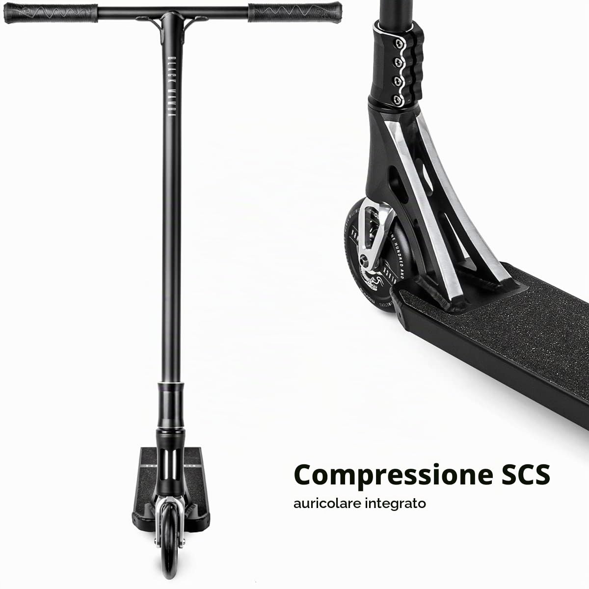 Monopattino Movino Black Mamba, sistema di compressione SCS, cuscinetti sigillate, forcella in alluminio, ruote in alluminio 120 mm, una piattaforma grande 56 x 13,5 cm