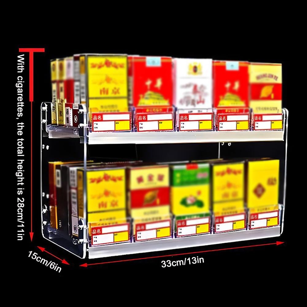 Vitrina acrílica para cigarrillos, soporte de pared y encimera, sistema deslizante automático, fácil instalación, escaparate minorista, tamaño 51 x 15 x 42 cm
