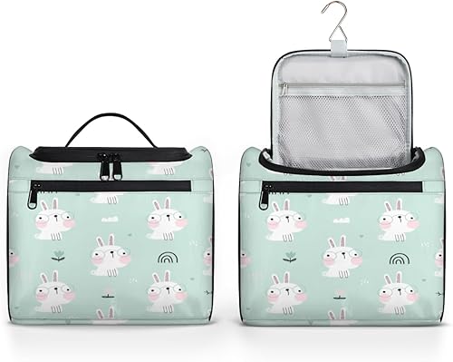 Neceser de conejo de dibujos animados para mujer, organizador de maquillaje de viaje con gancho para colgar, bolsas de cosméticos de viaje para