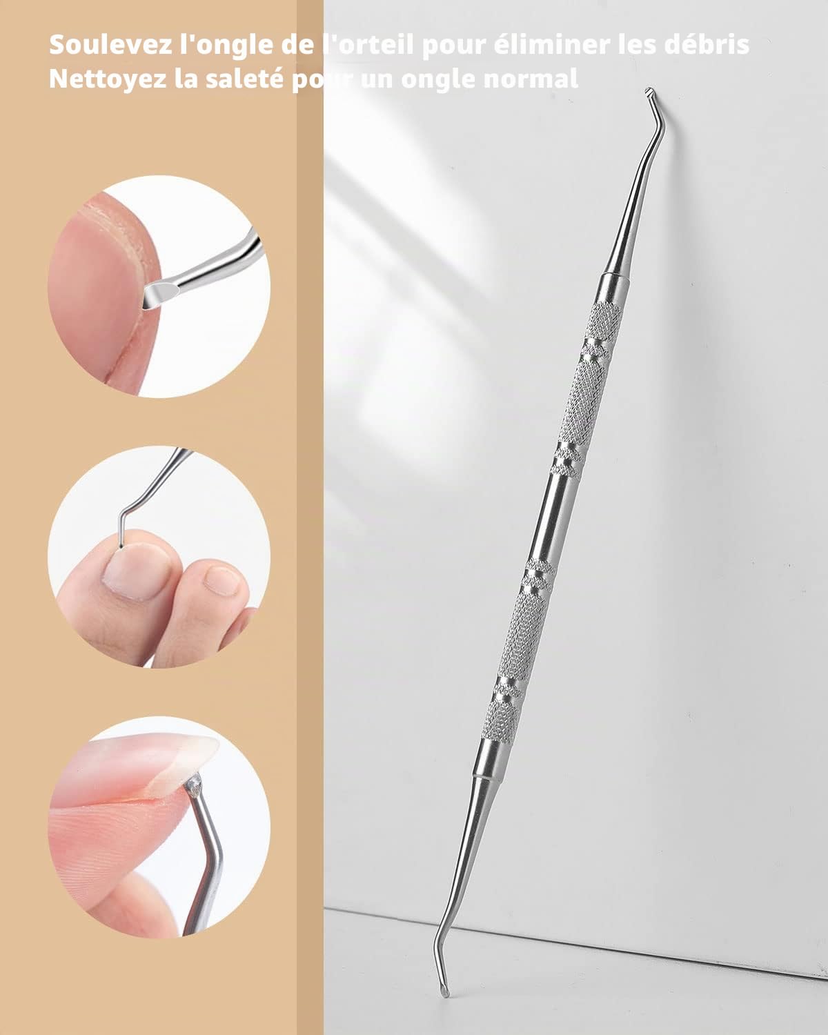 BEZOX Excavateur ongles(16.5cm) & lime à ongles incarné(13.4cm) - acier inoxydable Instrument pour nettoyer le lit de l'ongle - Lifter à double extrémité pour on