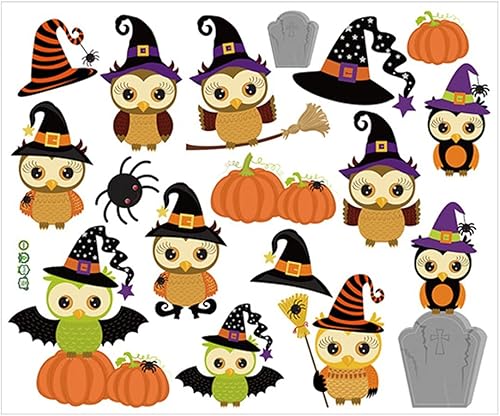 Miniatura 2 de Arte de pared, calcomanía espeluznante de Halloween, diseño de escena, adorno autoadhesivo de calabaza, murciélagos, búho, calabaza, murciélagos,
