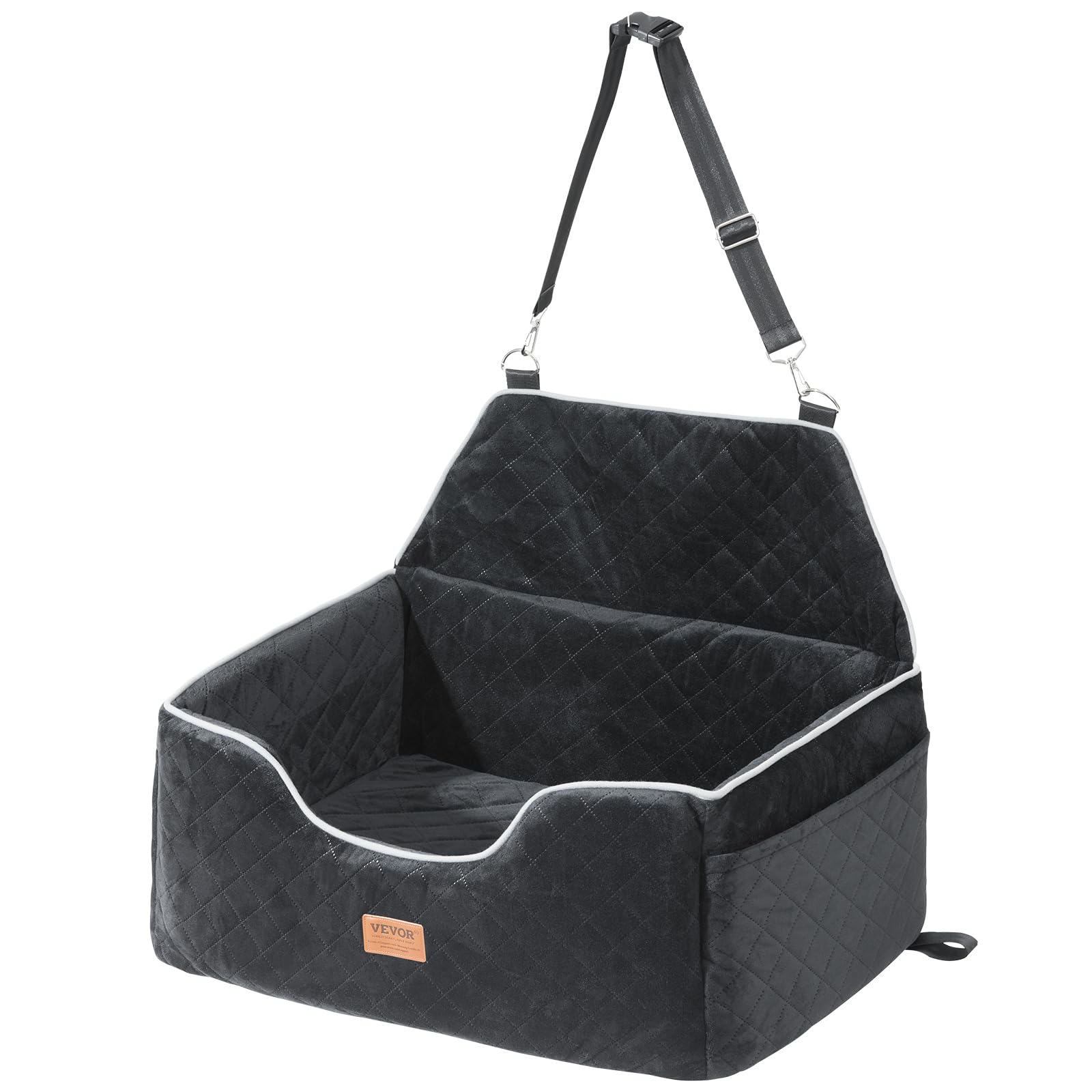 VEVOR Dog Car Seat Booster Seat with High Back, Storage Pocket, Clip-On Safety Leash, PP Cotton Filling, Car Bed for Small Dogs up to 20lbs, Dark Gray — view 9