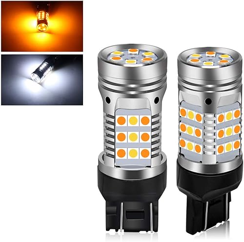 2 bombillas LED ámbar 7443 listas para cabus, sin errores, luces intermitentes color ámbar, lámpara lateral blanca, sin hiperflash, resistencia de