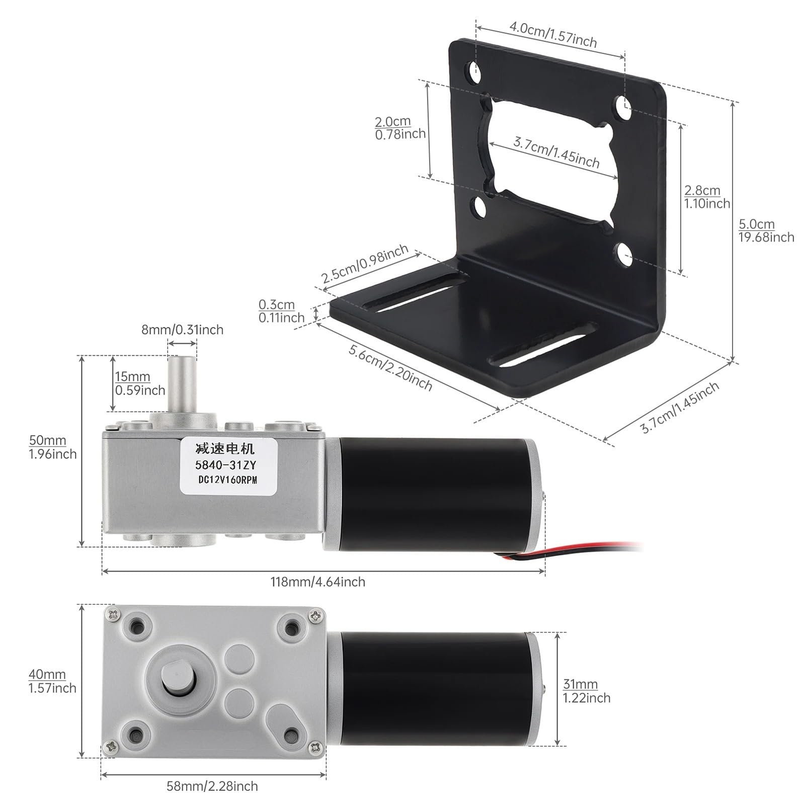 Motorreductor de tornillo sin fin de CC 5840-31ZY, 12-470 RPM, 12 V, con turbina invertida y autoblocante, motor de reducción de imán permanente(16)