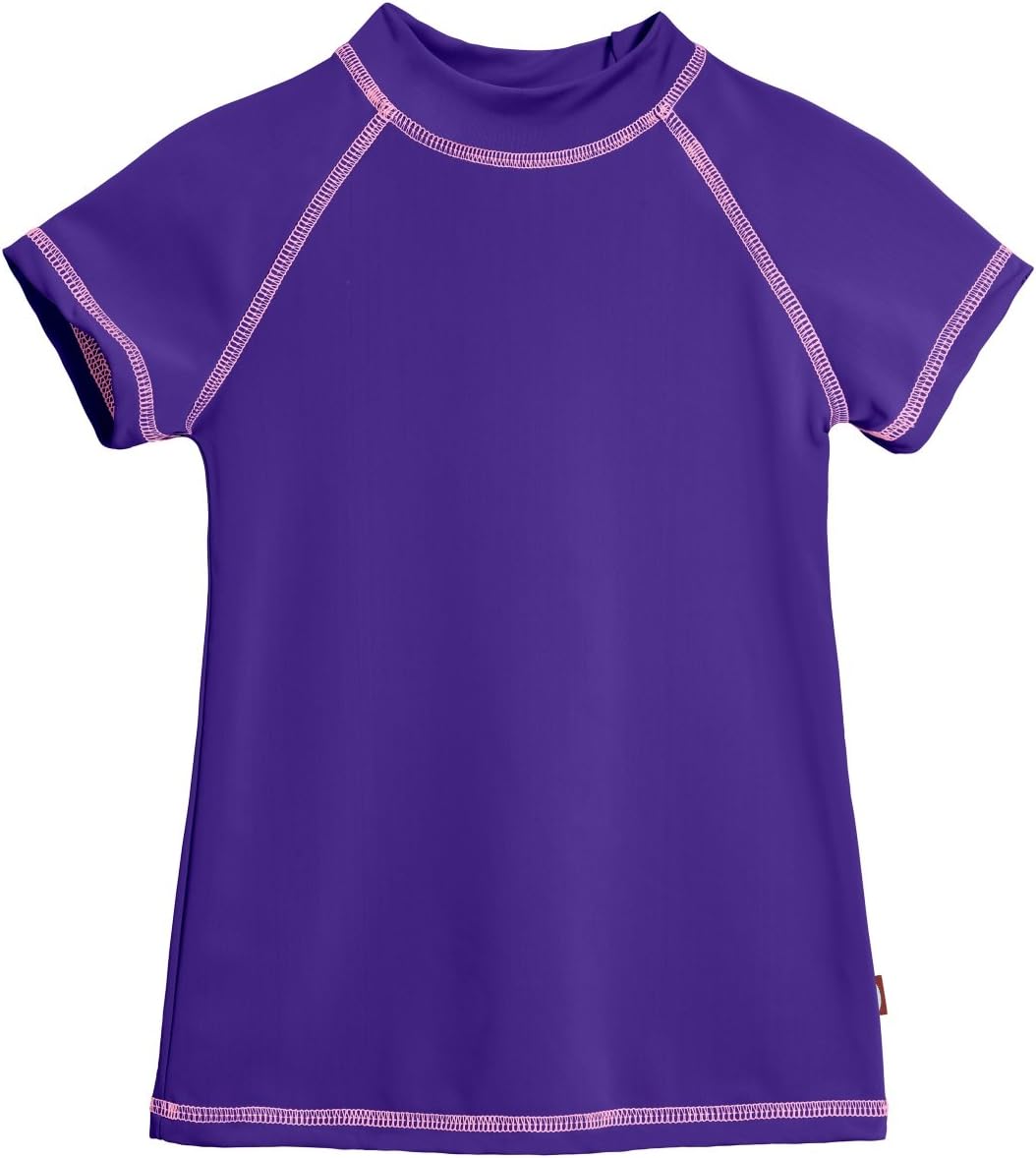 Made in USA Short Sleeve Baby Girls' Rashguard Swimming Suit Swim Tshirt Tee UPF50+ Sun Protection for Beach Pool Summer Fun, SS Purple/Pink, 9-12m