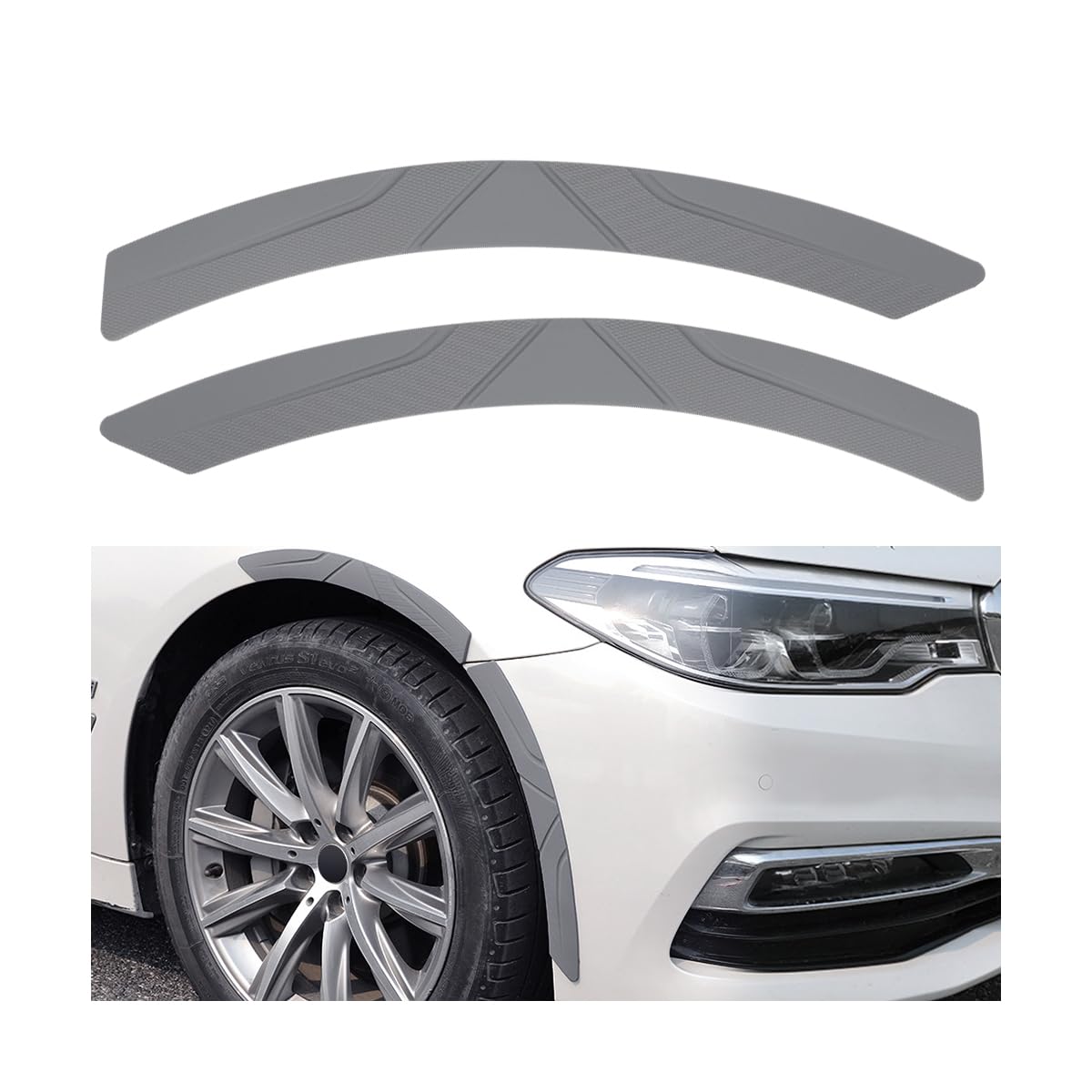 2 Pezzi Protezione Passaruota Auto, Sopracciglio Parafanghi, Accessorio Esterno Universale Grigio