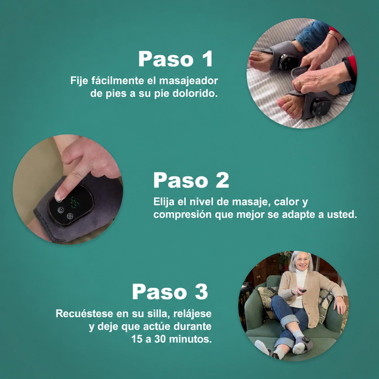 Venaflex Masajeador Pies, Masajeador De Pies 3 En 1, Masaje Para Pies Con Neuropatía, Masajeador De Tobillos Inalámbrico Y Portátil, Equipado Con 3 Modos De Vibración Y 5 Niveles De Calor
