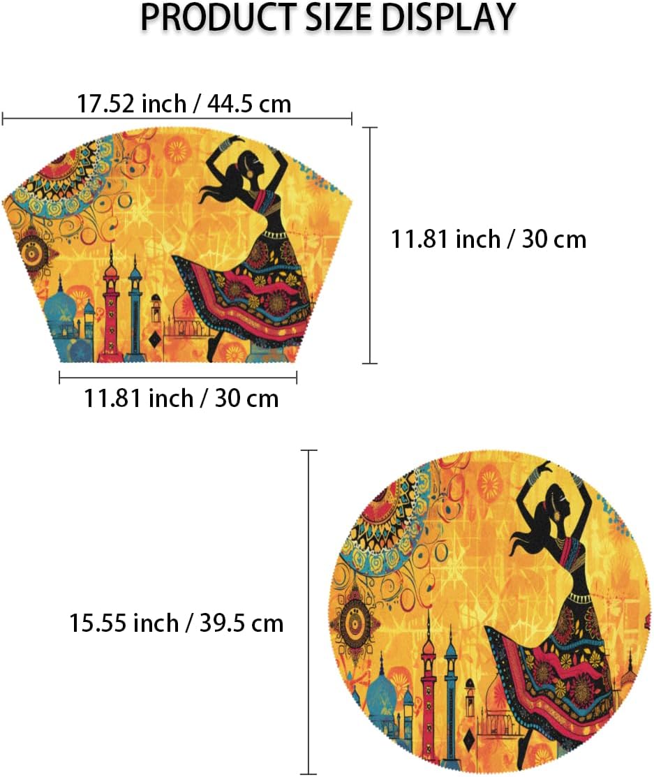 review Africa Ethnic Woman Wedge Placemats Set of 4 Yellow 4 Wedge Table mats and 1 Round Place mat Heat Resistant Non-Slip Washable Dining Table for Kitchen Patio Party Decor Cloth Placemat Yellow