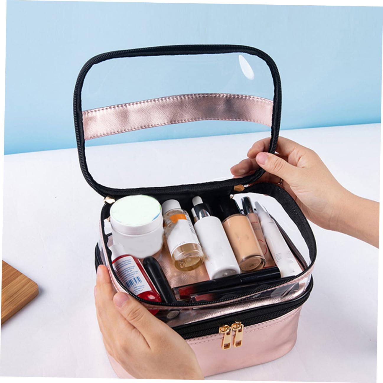 Happyyami Bolsa De Cosméticos Portátil Doble Neceser De Viaje para Maquillaje Ligero