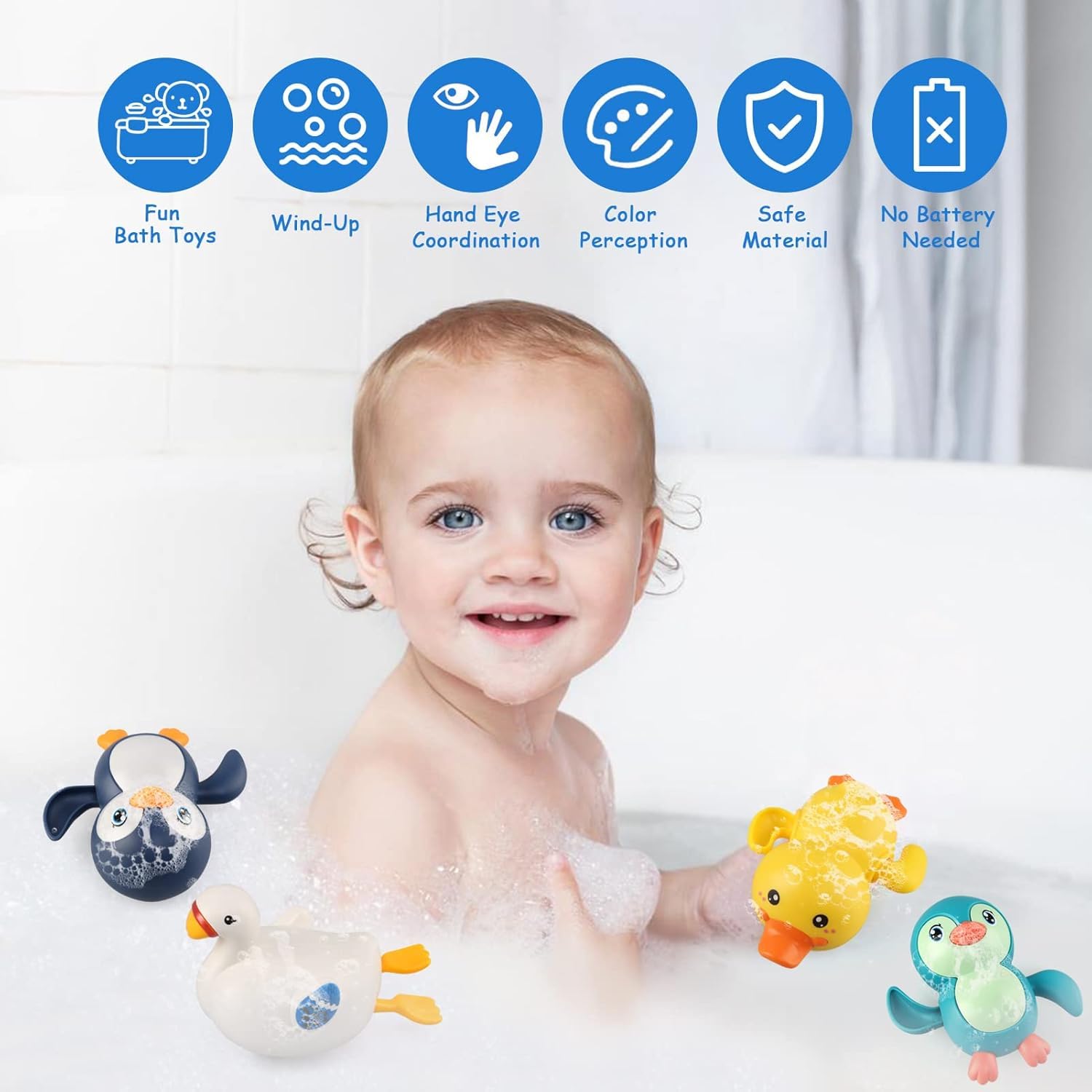 Jouets de Bain 4 Pièce, Jeux de Bain pour Enfants 1 2 3 4 Ans, Jouets Flottants, Jeux d'eau,Jouet Bebe Salle de Bain/Baignoire/Piscine/Douche, Jouet Cadeau pour Garcon Fille