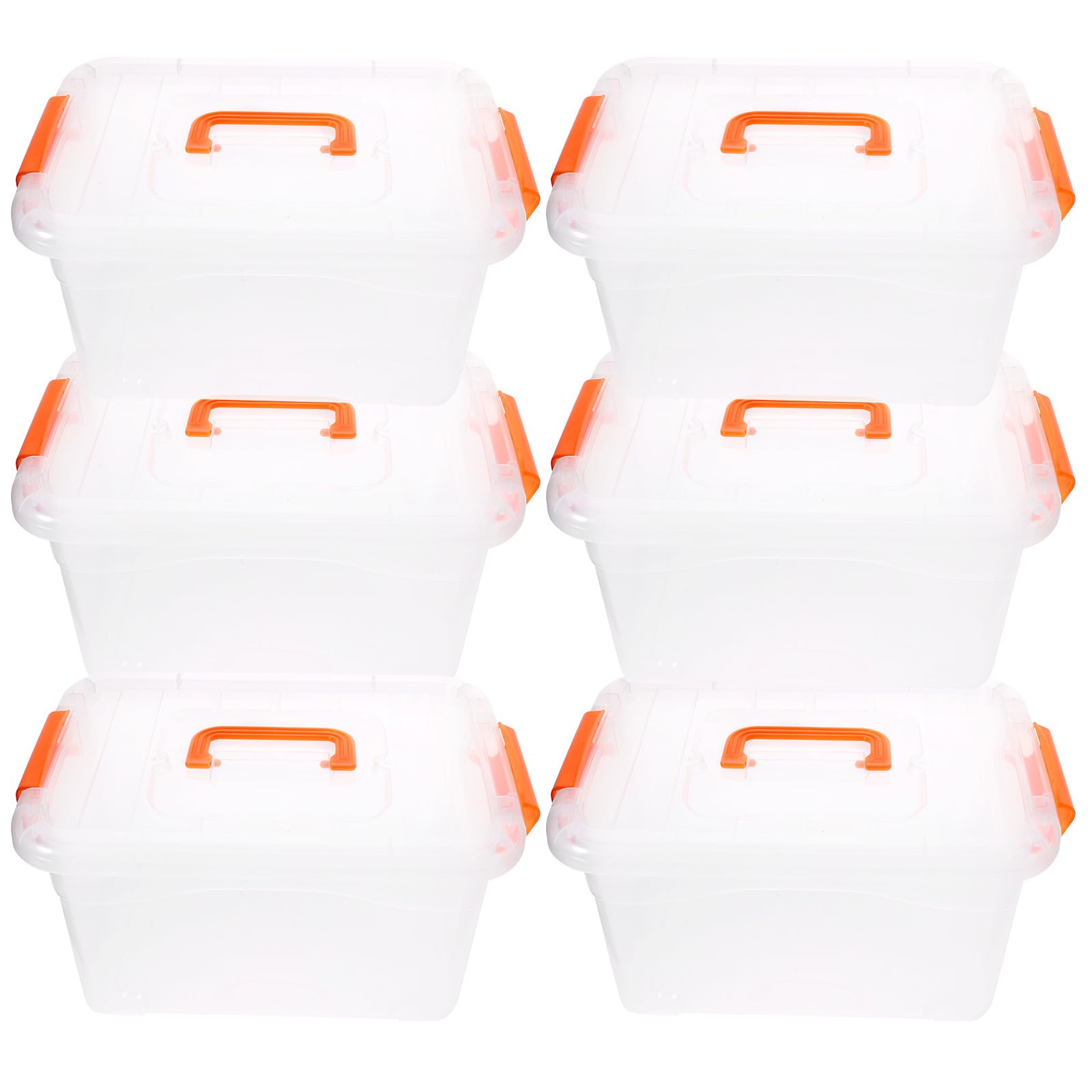 BETOOKY Cajas de Almacenamiento Tapa 6 Piezas Transparentes Naranja, 3 Litros, Grandes 27.5x18x14 Cm, Contenedores de Plástico Portátiles para Cocina y Hogar, Organizador Multifuncional
