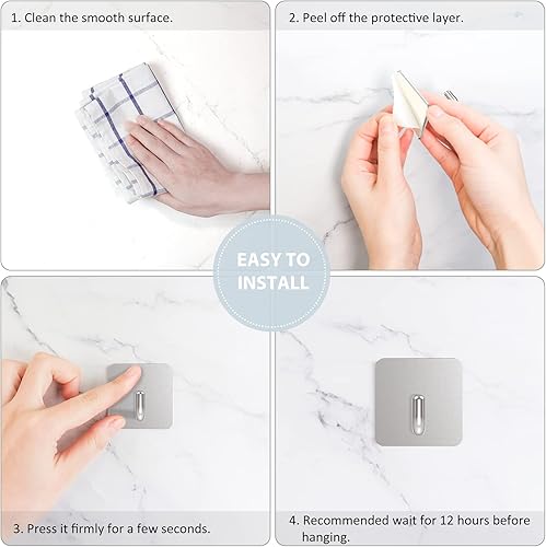 Miniatura 6 de VIS'V Ganchos adhesivos, ganchos de pared autoadhesivos plateados, ganchos impermeables para ducha, ganchos de acero inoxidable resistentes para