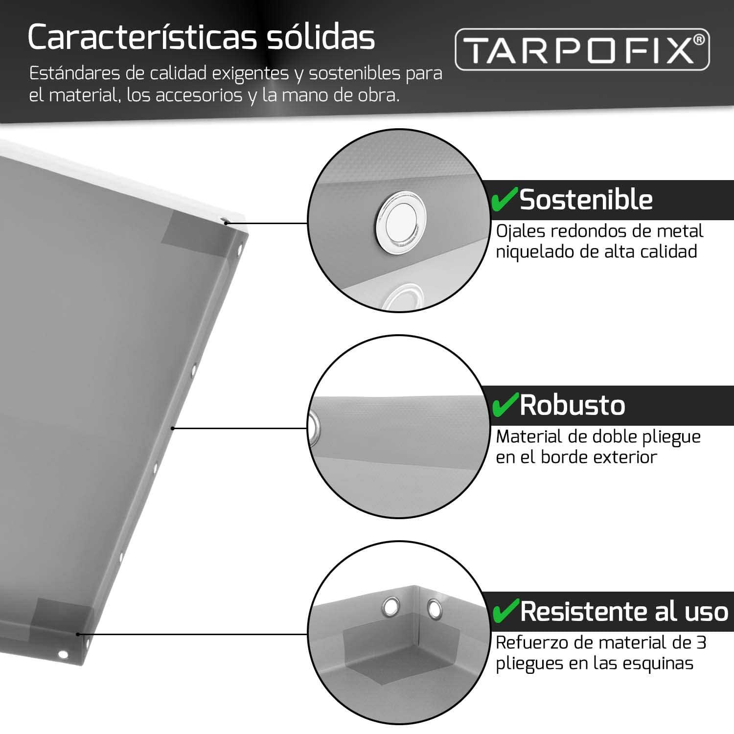 Tarpofix® Lona para Remolque Plana 258 x 136 x 8 cm Incl. Cuerda de Cubierta - Lona Remolque con Bordes Reforzados, de PVC - Cubierta para Varios Modelos de remolques de automóviles de 750kg & 1000kg