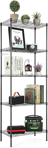 Anfan Estantería de alambre de 5 niveles, estantes de almacenamiento de alambre de metal resistentes con patas niveladoras ajustables y ganchos