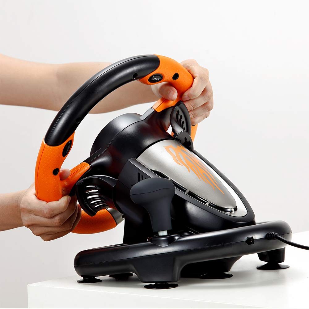 PXN V3 PRO Racing Wheel, Volante Universale da 180 Gradi USB per Auto Sim Race con Pedali per PS3, PS4, Xbox One, Switch -Arancia