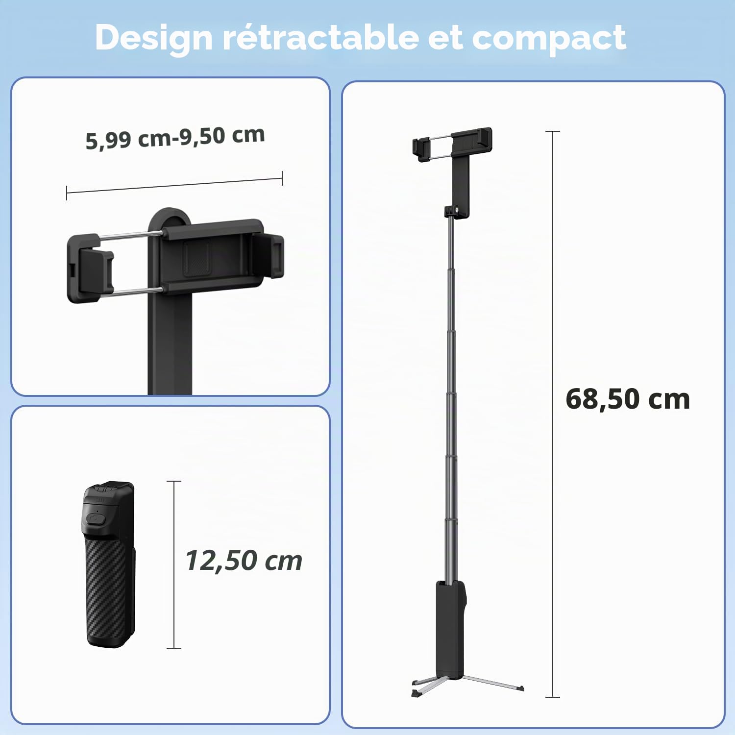 yAyusi Mini Trépied pour Perche à Selfie avec Télécommande, Trépied de Poche Portable pour iPhone, Petit Perche Selfie Téléphone Compact pour Voyage/Vlog/Enregistrement Vidéo/Diffusion Direct (Noir)