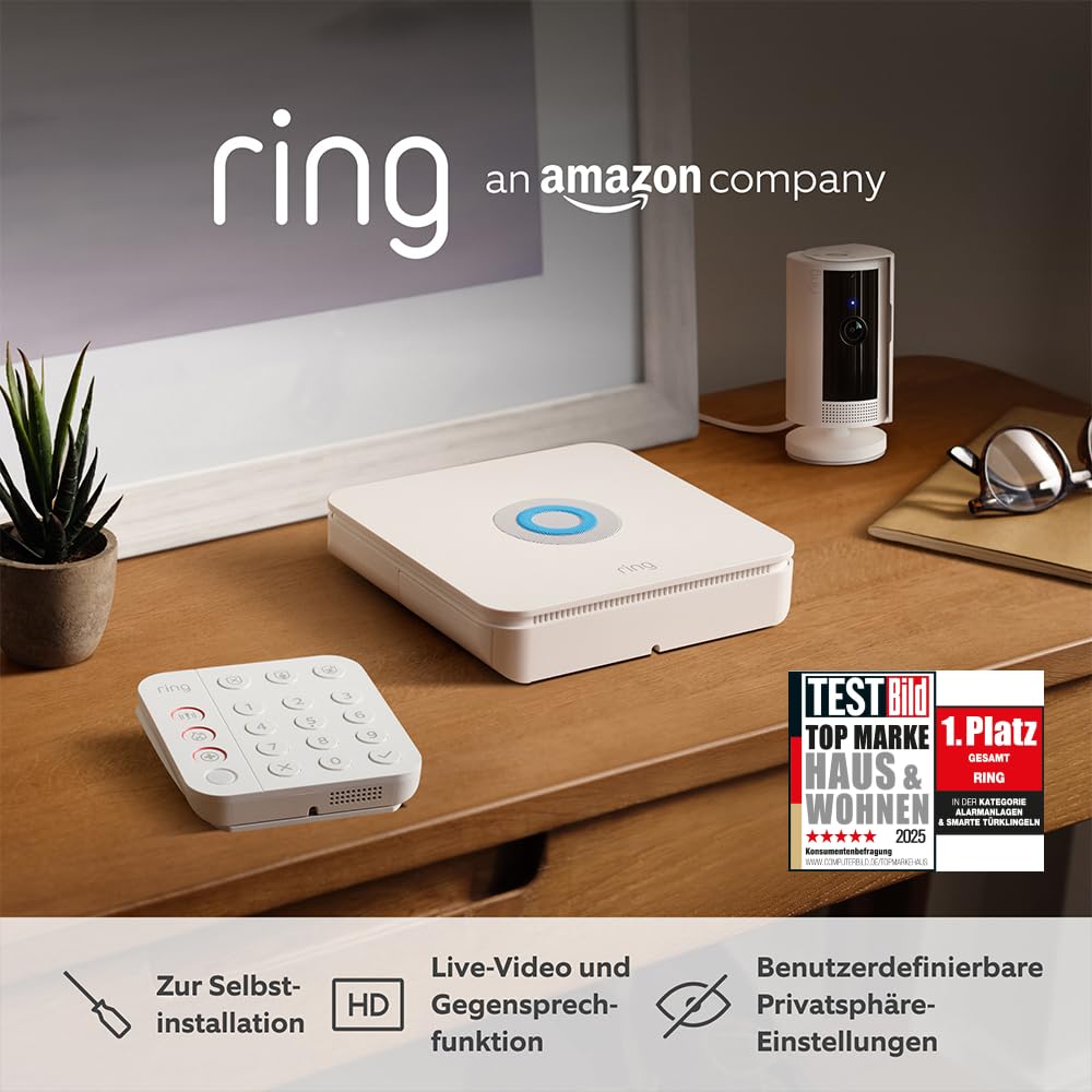 Ring Alarm - M + Innenkamera (Indoor Camera, 2. Gen. im Paket | Alarmanlage für Haus & Wohnung mit WLAN & Kamera | Alarm-Benachrichtigungen auf dein Smartphone, haustierfreundlich | Alexa-kompatibel