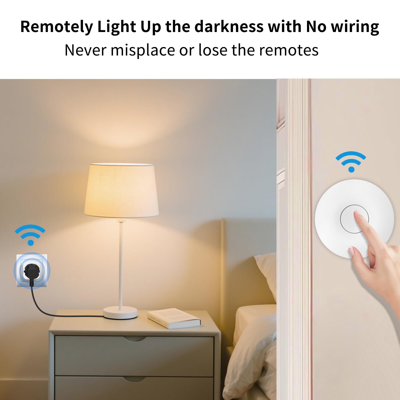 Smart presa con telecomando, kit senza batterie, 433 MHz, trasmettitore radio autocorrente, 100 m, 3500 W, interruttore radio per lampada/ventilatore/riscaldatore (2 bottoni, 1 socket)
