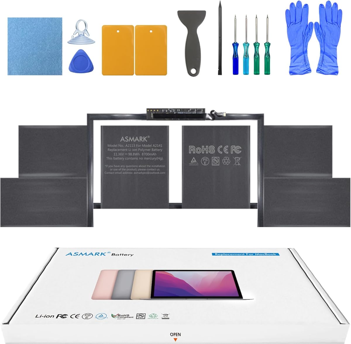 ASMARK MacBook Pro A2141 Akku für 16-Zoll A2141(2019) Batterie A2113 Laptop Battery