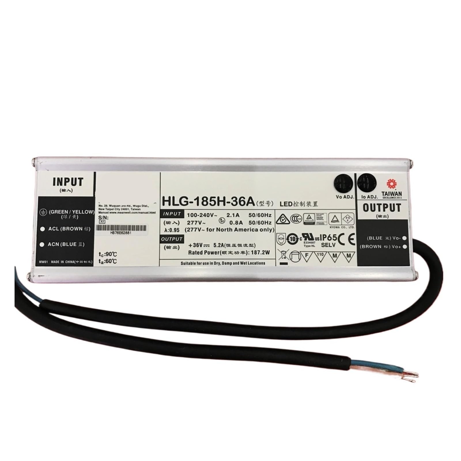 SWEWDSQG HLG-185H 12A 12B 24A 24B 30A 36A 36B 42A 48A 185W constant current + voltage driver(HLG-185H-36B 36V)