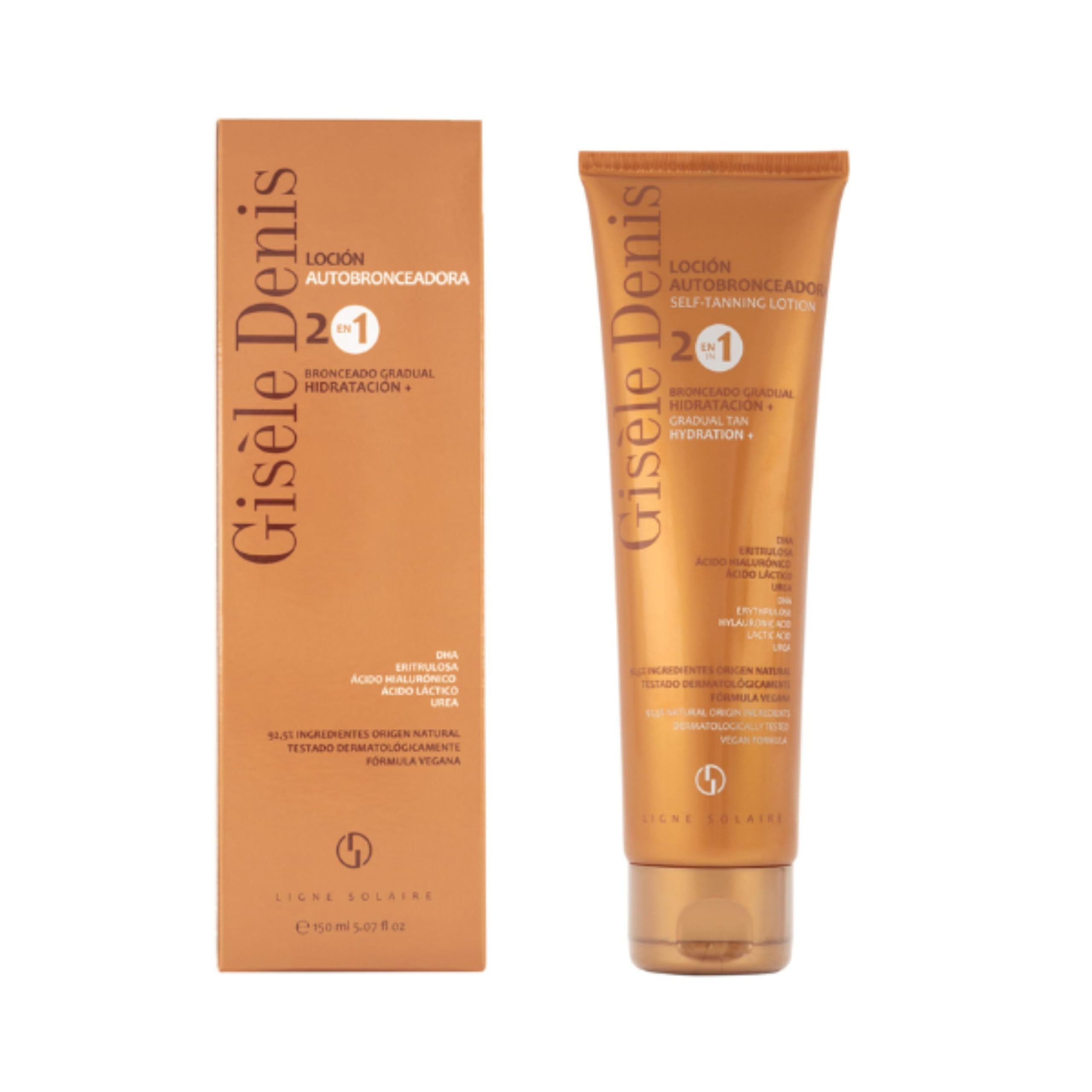 GISÈLE DENIS - Loción Autobronceadora Corporal 150 ml, Loción Corporal 2 en 1, Bronceado Gradual, Autobronceador Corporal, con DHA, Eritrulosa, Ácido Hialurónico y Arginina, Fórmula Vegana