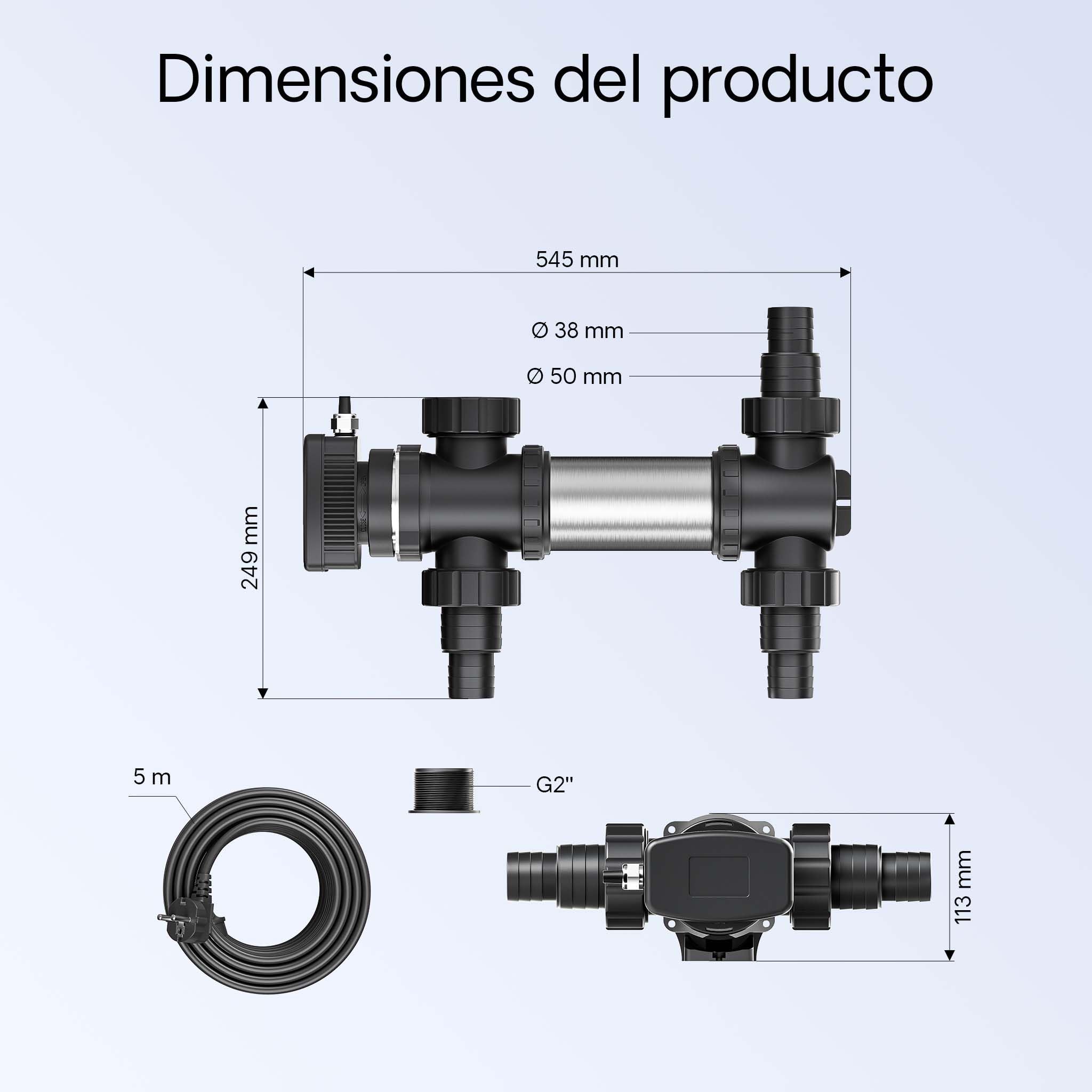 SunSun CUV-724 clarificador Agua Estanque Acero Inoxidable Filtro luz UV 24W aclarador Agua jardín