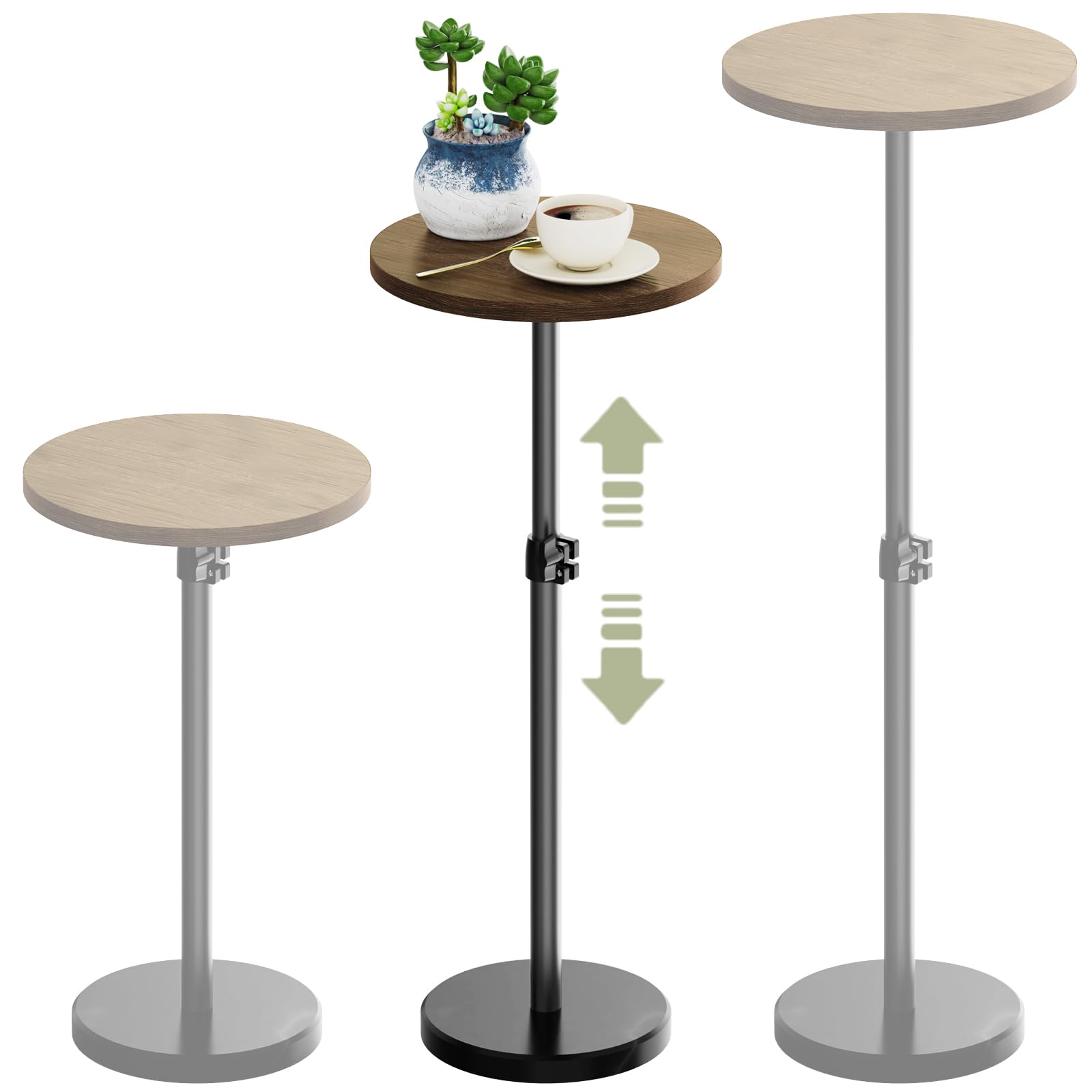 Jollcma Small Round Side Table Height Adjustable Drink Table for Small Spaces Pedestal Side Table with Marble Base