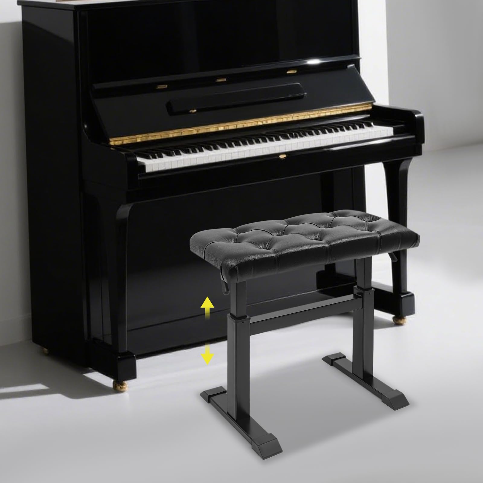 Klavierbank mit verstellbarer Höhe, hydraulischer Hebe-Keyboardhocker, hochdichter Schwamm, strapazierfähig, unterstützt bis zu 180 kg, ideal für Musiker