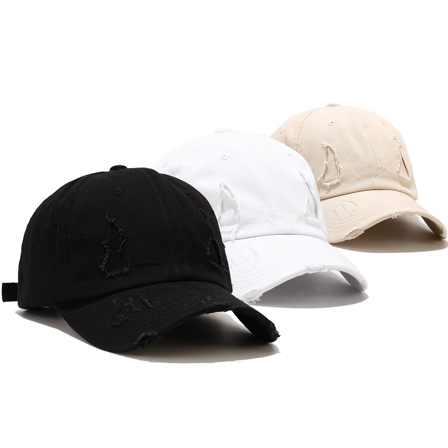 UmeeparBaseball Cap 3 Pack Vintage Distressed Low Profile Unstructured Broken Patch Cotton Dad Hat Adjustable for Women Men