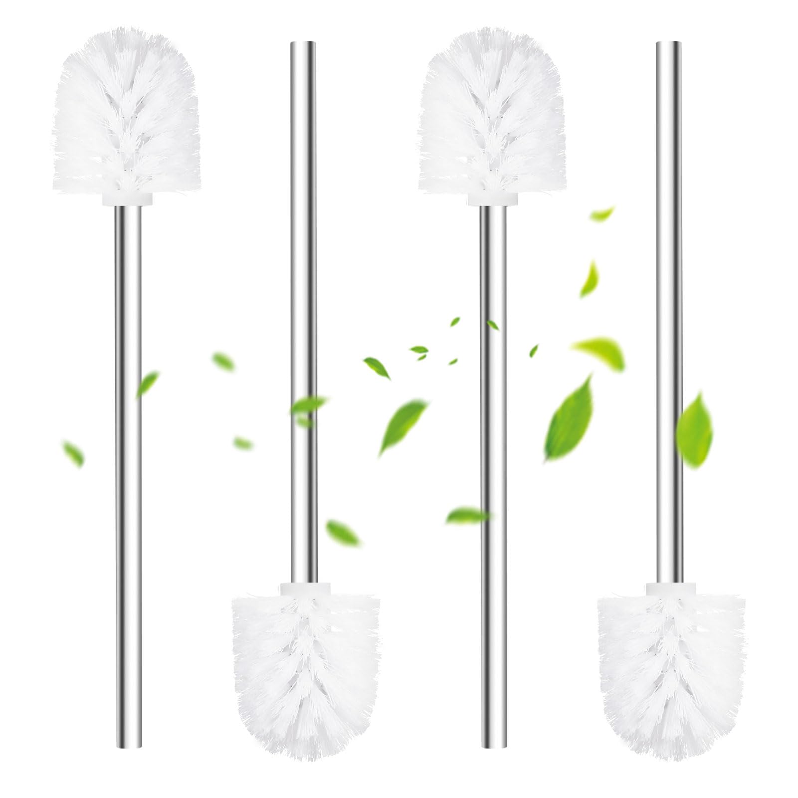 Toilet Brush, White, Diameter 6.5 cm, Pack of 4, Toilet Brush with Stainless Steel Handle, Toilet Brush for the Bathroom, Practical Toilet Brush Set with for Thorough Toilet Cleaning, Standing