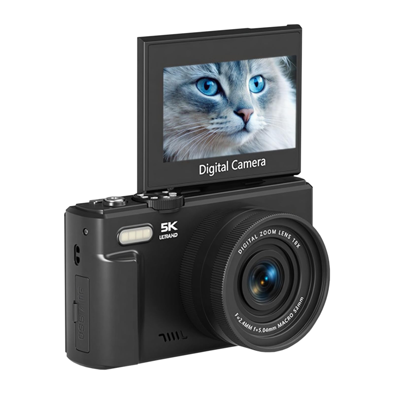 Cámara digital, 4K 64MP, flip 180°, zoom 18X, enfoque automático, negro | CMOS,3" LCD,LED,9 Modos,120fps,TF 128GB,0.4kg,11cm,USB-C,BL-5C,Weitwinkel,Makro,Vlog,Reise,Principiante,Schwarz