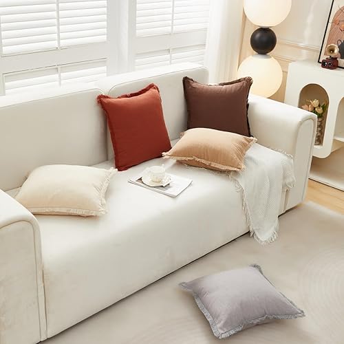 Miniatura 6 de Sunday Praise Juego de 2 fundas de almohada decorativas de lino con flecos de 18 x 18 pulgadas, fundas de almohada bohemias con borlas, fundas de