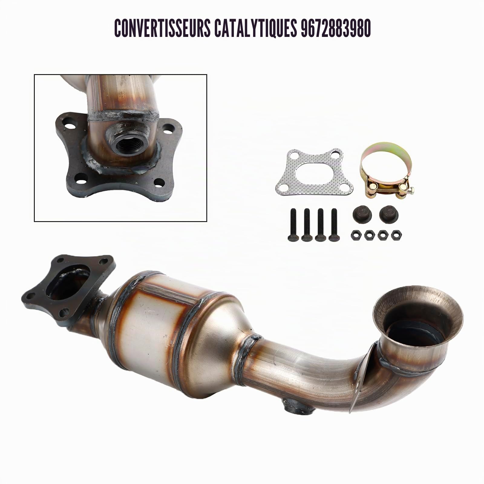 Convertisseur Catalytique 9822117480 pour Peugeot 108 208 301 308 II pour Citroën C1 C3 C4 DS3 1.2 VTi – Pièce de Remplacement, 48 États Légaux, Acier Inoxydable, avec Capteurs Oxygène