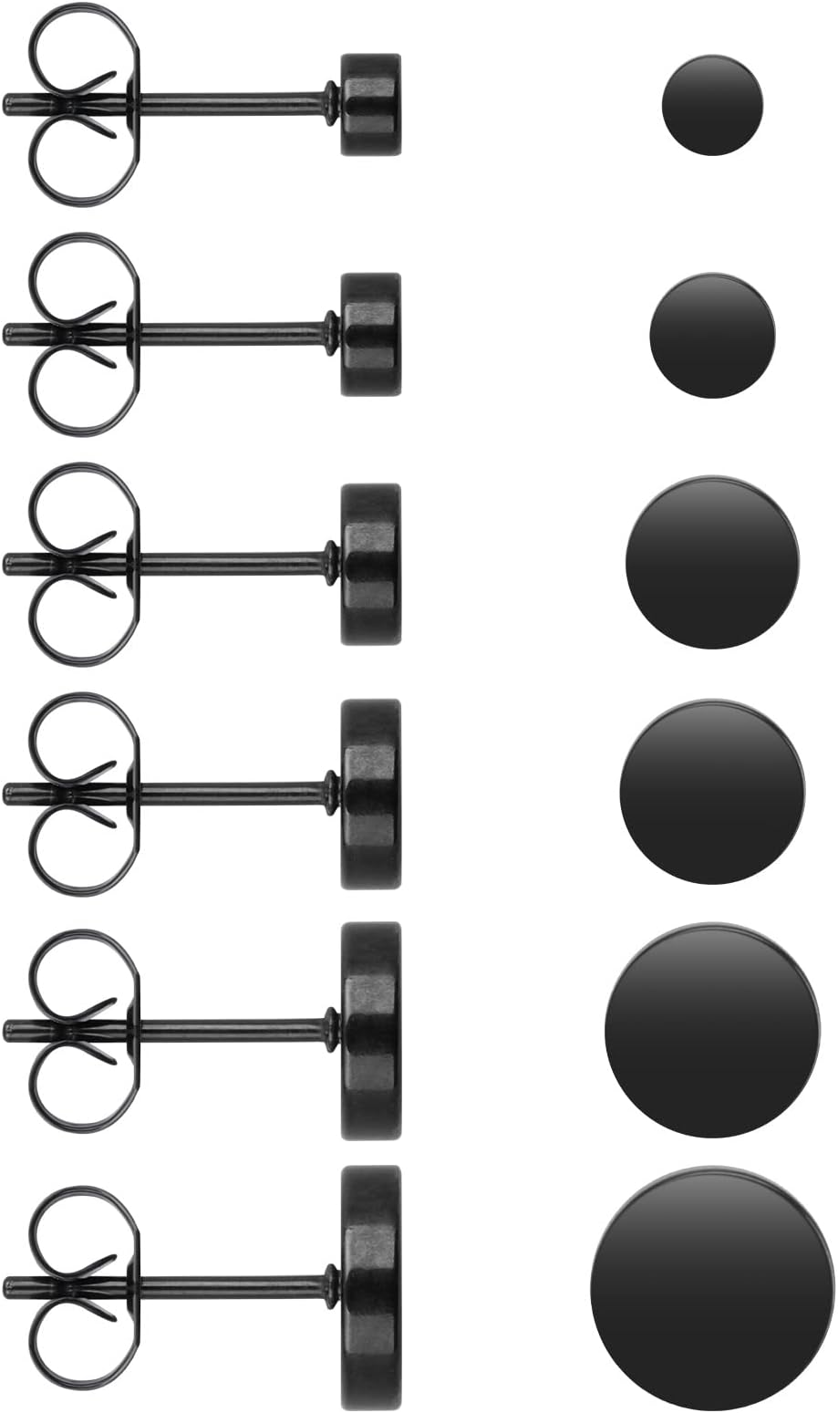 6 Pairs Dot Stud Earrings Round Flat Top Stud Earrings Set Unisex Stainless Steel Ear Studs for Women Men (3mm-8mm)