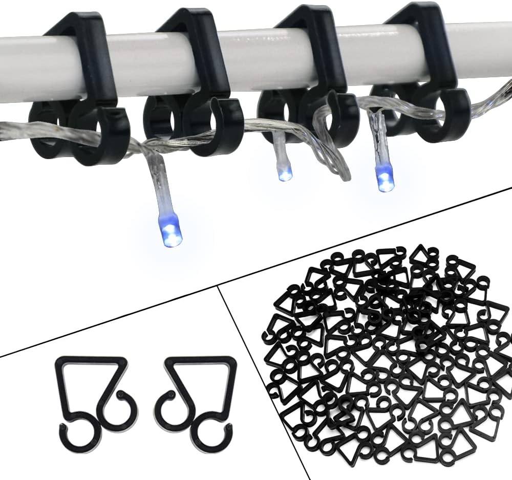 Vikdio 120 Pcs Black Gutter Hooks for Outdoor Lights, Christmas Lights Clips, Outdoor Hang Hooks for Christmas Decoration String Lights on Halloween Christmas Garden Tree Home Decor