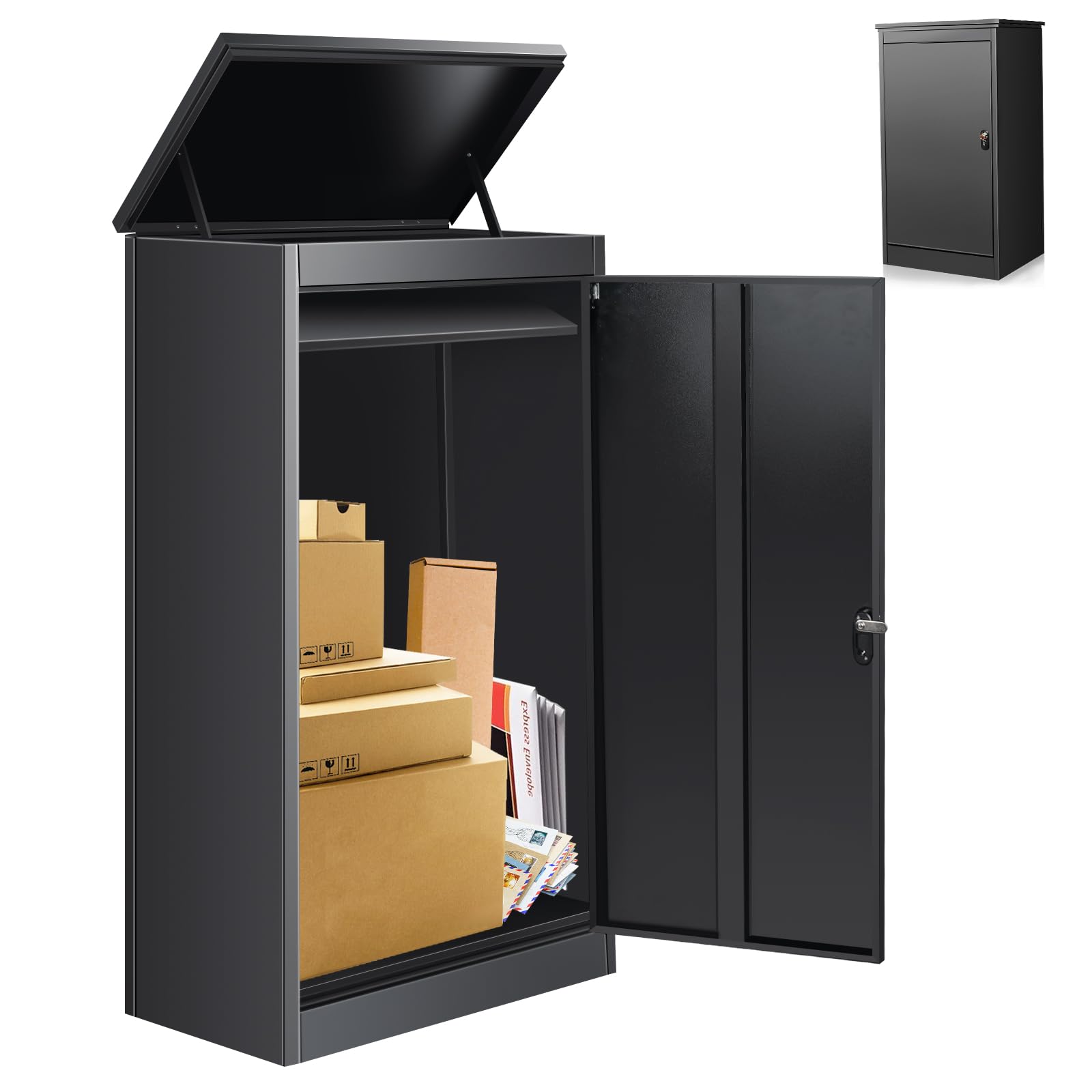 Buzón para exteriores, cajas de paquetes extragrandes con almacenamiento seguro, cajas impermeables para exteriores (66 cm x 51 cm x 117 cm)