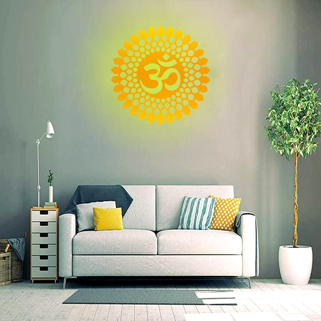 Biswas Brother Golden Om Round Decorative Wall Art Mdf Wooden Om Chakra For Temple, Living Room, Bedroom, Office, Hotel, Home Decor Items,Gift Item, Mandala Wall Hanging For House Decoration18X18 Inch 1