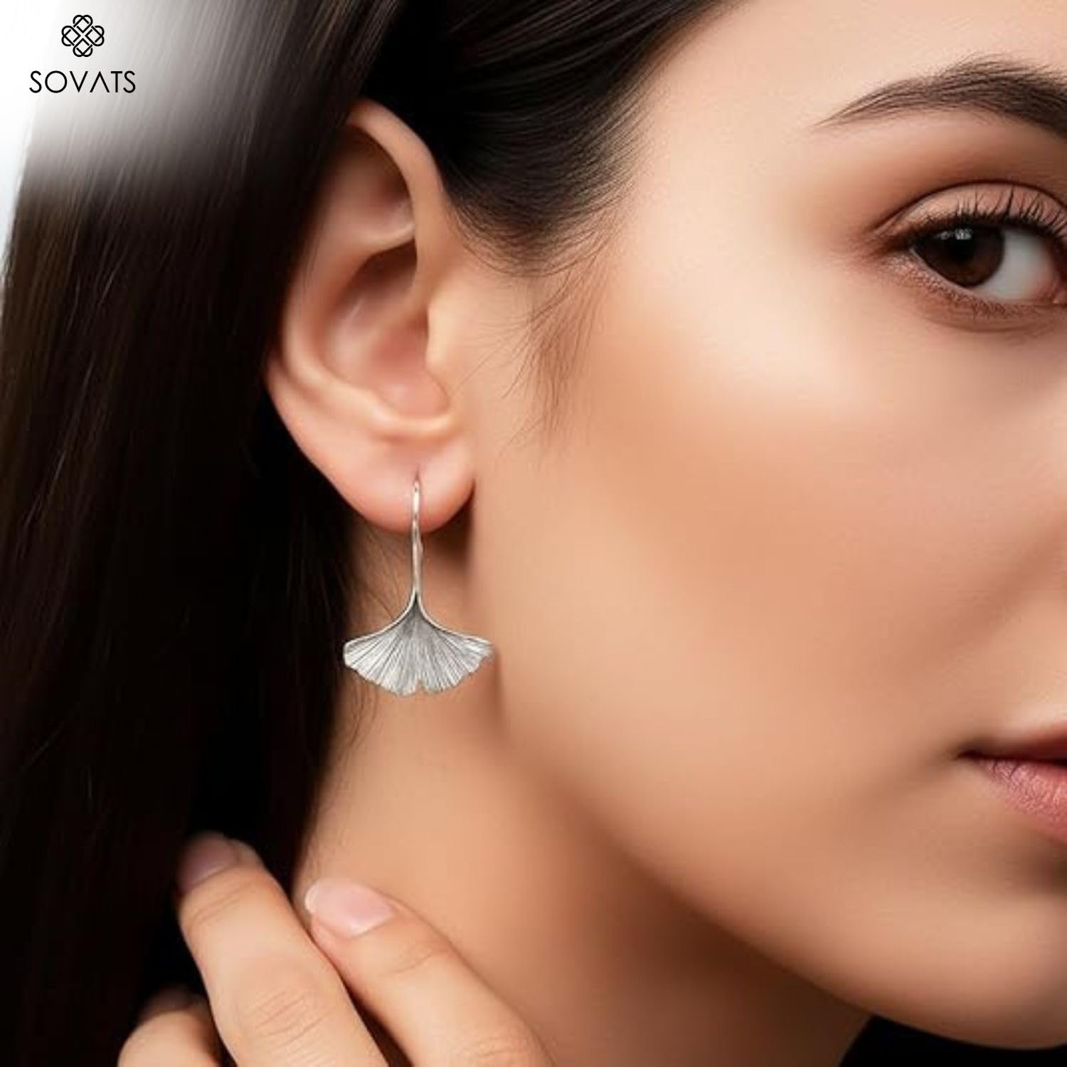 SOVATS Orecchini pendenti Ginkgo in Argento Sterling 925, Placcati in Rodio, Design minimalista, Senza nichel, Ipoallergenici, Elegante gioiello per donna