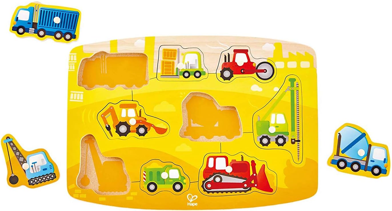 Construction Peg Puzzle,10 Piece Wooden Peg Jigsaw Puzzle Game, Learning Toys For Toddlers, Wooden Puzzle, Colorful Shape Sorting Puzzle, For 2 Years And Up