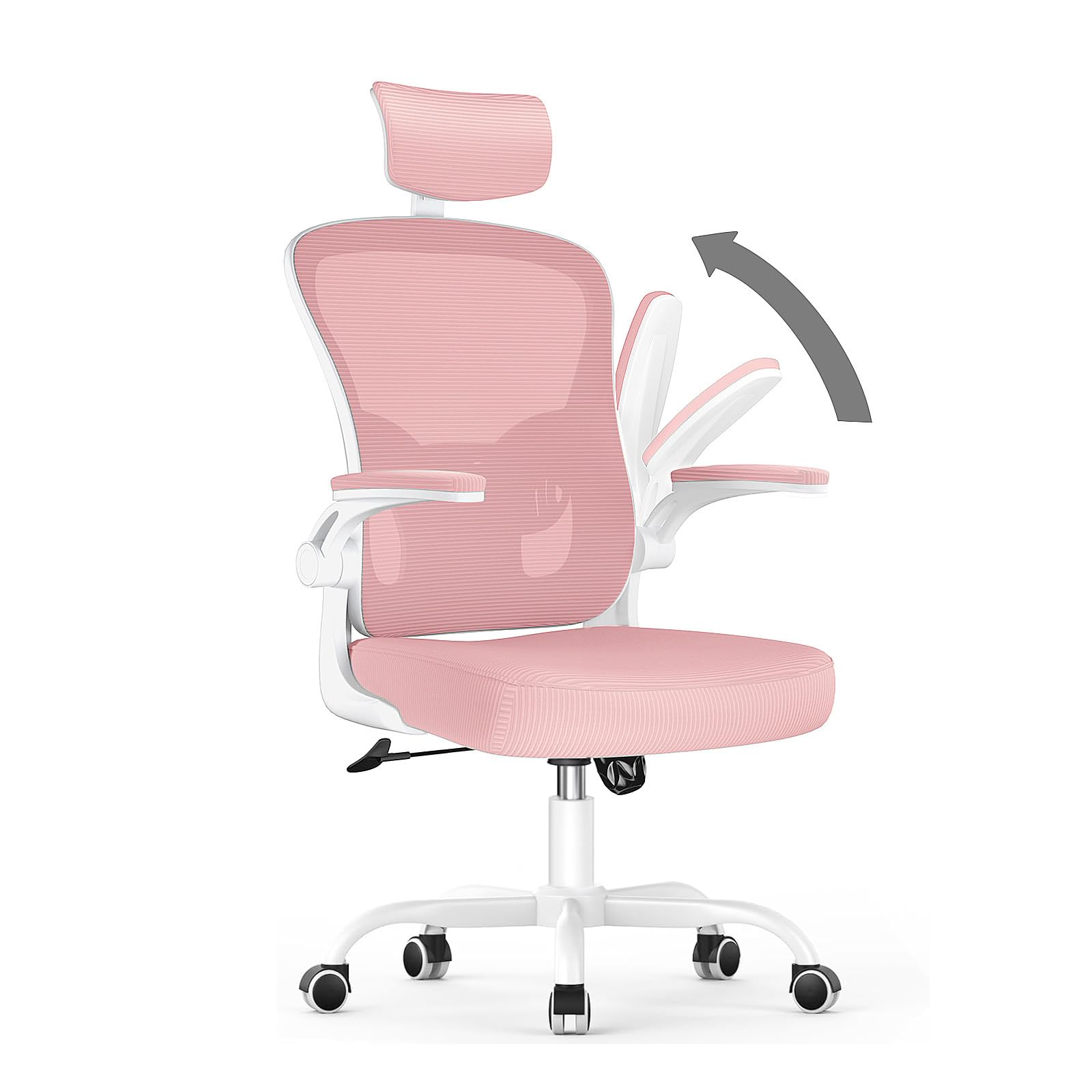 naspaluro Ergonomic Mesh Office Chair, Upgraded Metal Base, Padded Flip‑up Armrests, Adjustable Headrest Lumbar Support, 150KG Heavy Duty Computer Chair for Home Office Bedroom Conference Room-Pink