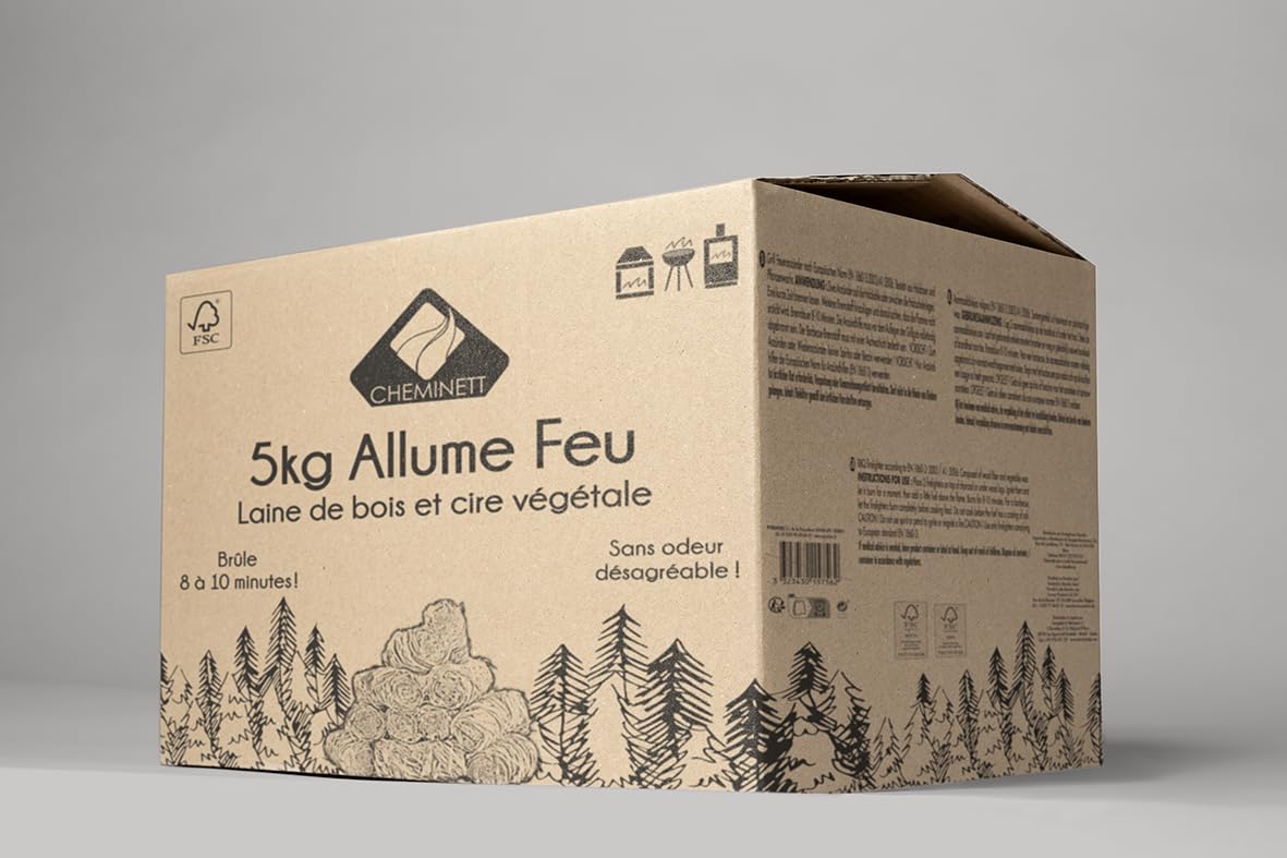 Lana de Madera – Encendedor de Fuego 100% Natural – 5 kg, 400 Piezas – Base de Cera Vegetal Premium y Madera certificada FSC – Tiempo de combustión de 8 a 10 min