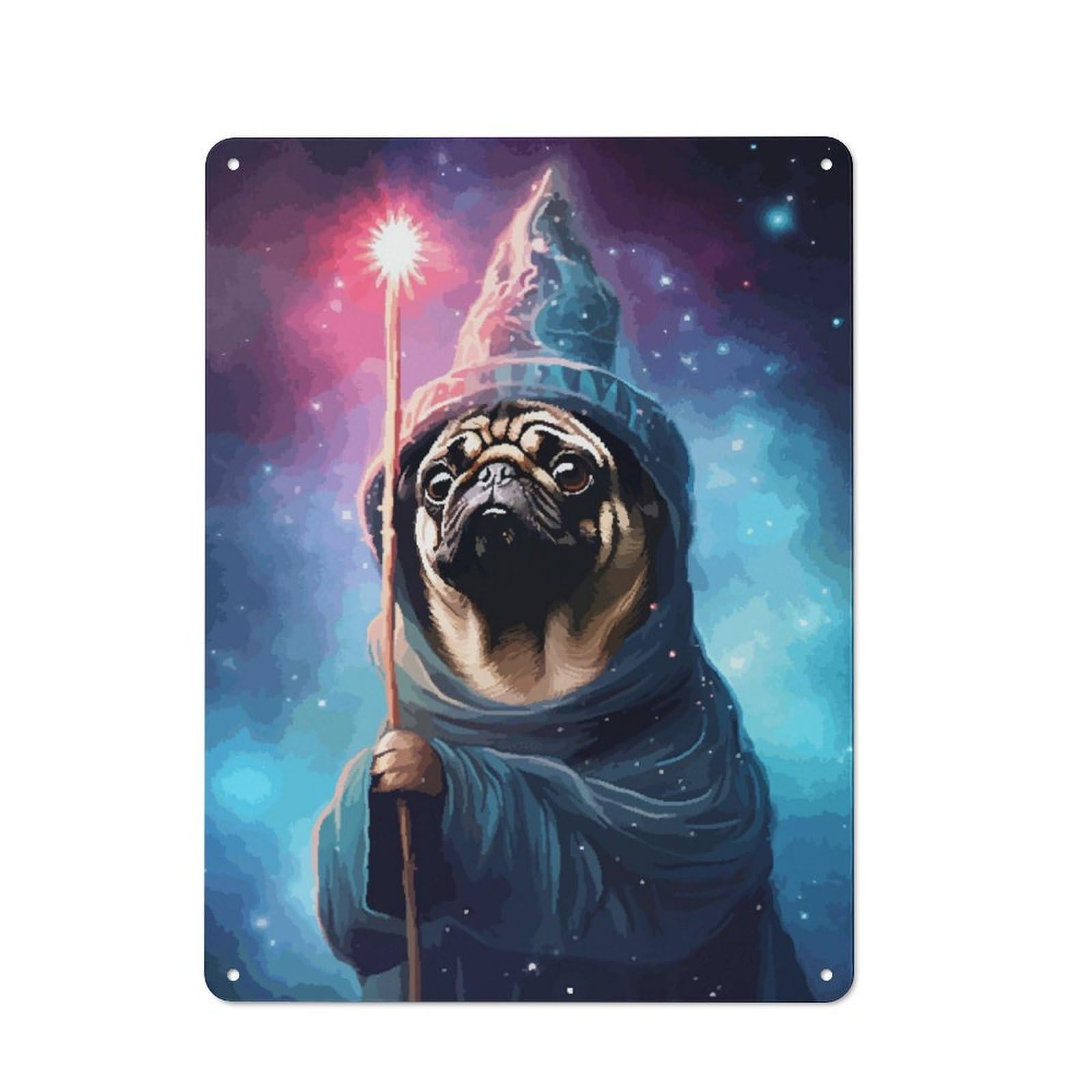 Junmoney Pug Wizard Cute Pixel Art Vintage-Inspired Tin Sign 40X30cm For Garage Or Workshop, For Garage, Workshop And Man Cave Decoration