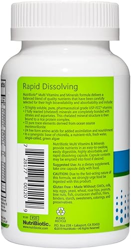 Miniatura 2 de NutriBiotic Multivitaminas y minerales, cápsulas de 90 unidades (anteriormente hipoalergénico) | 72 oligoelementos puros en una base de clorella |