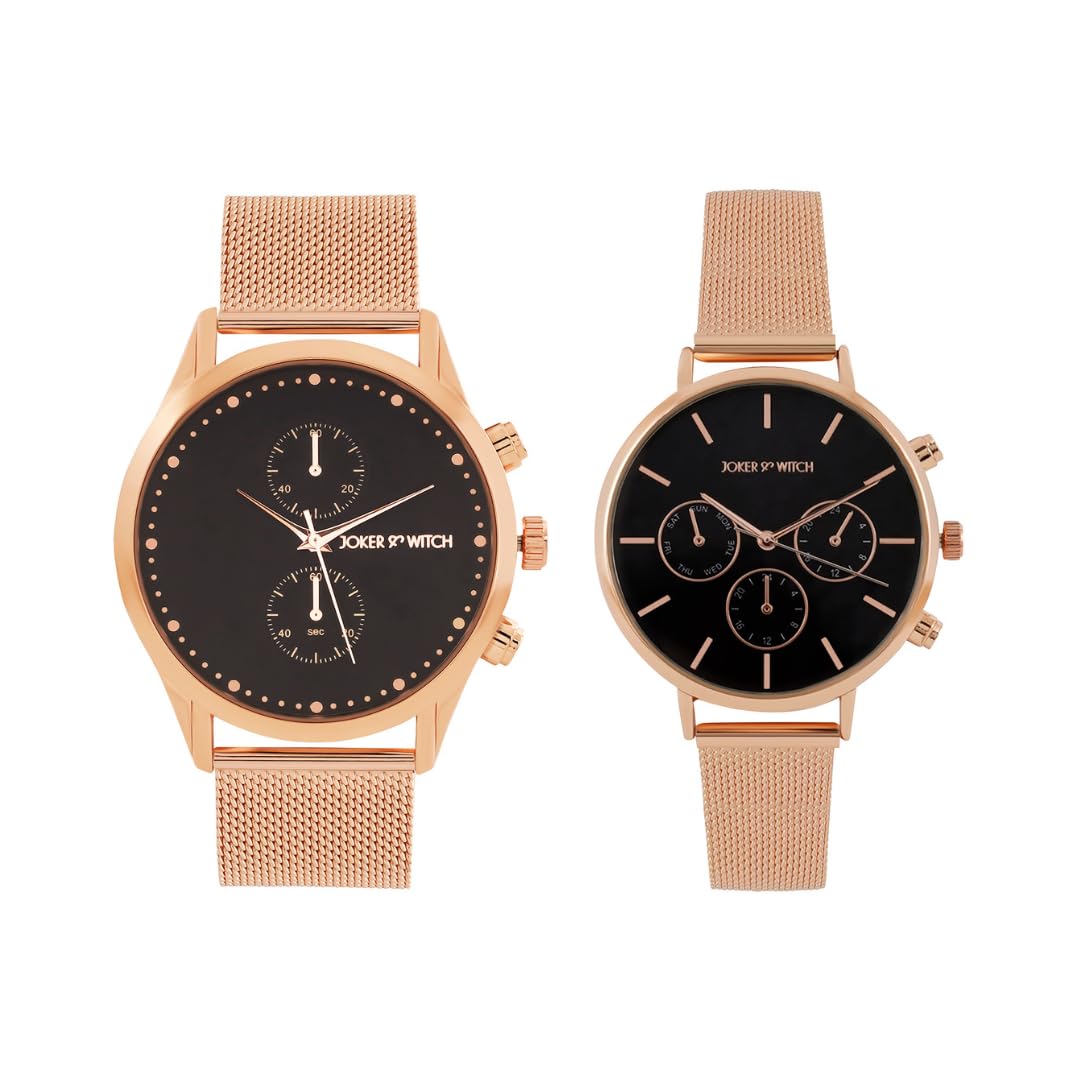 Joker & Witch Stainless Steel Katniss And Peeta Couple Analogue Watches, Black Dial, Rose Gold Band (B0CVL4XG97) Amazon Price History, Amazon Price Tracker