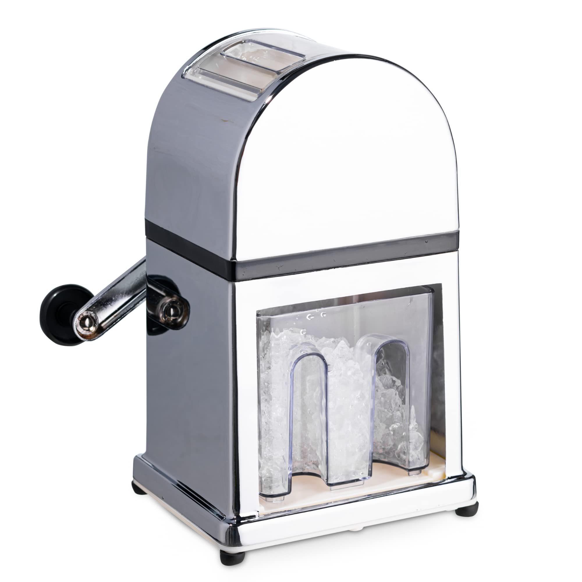 bar@drinkstuff Chrome Ice Crusher Manual Ice Crusher with Ice Tray and Scoop, Ice Grinder, Ice Chopper