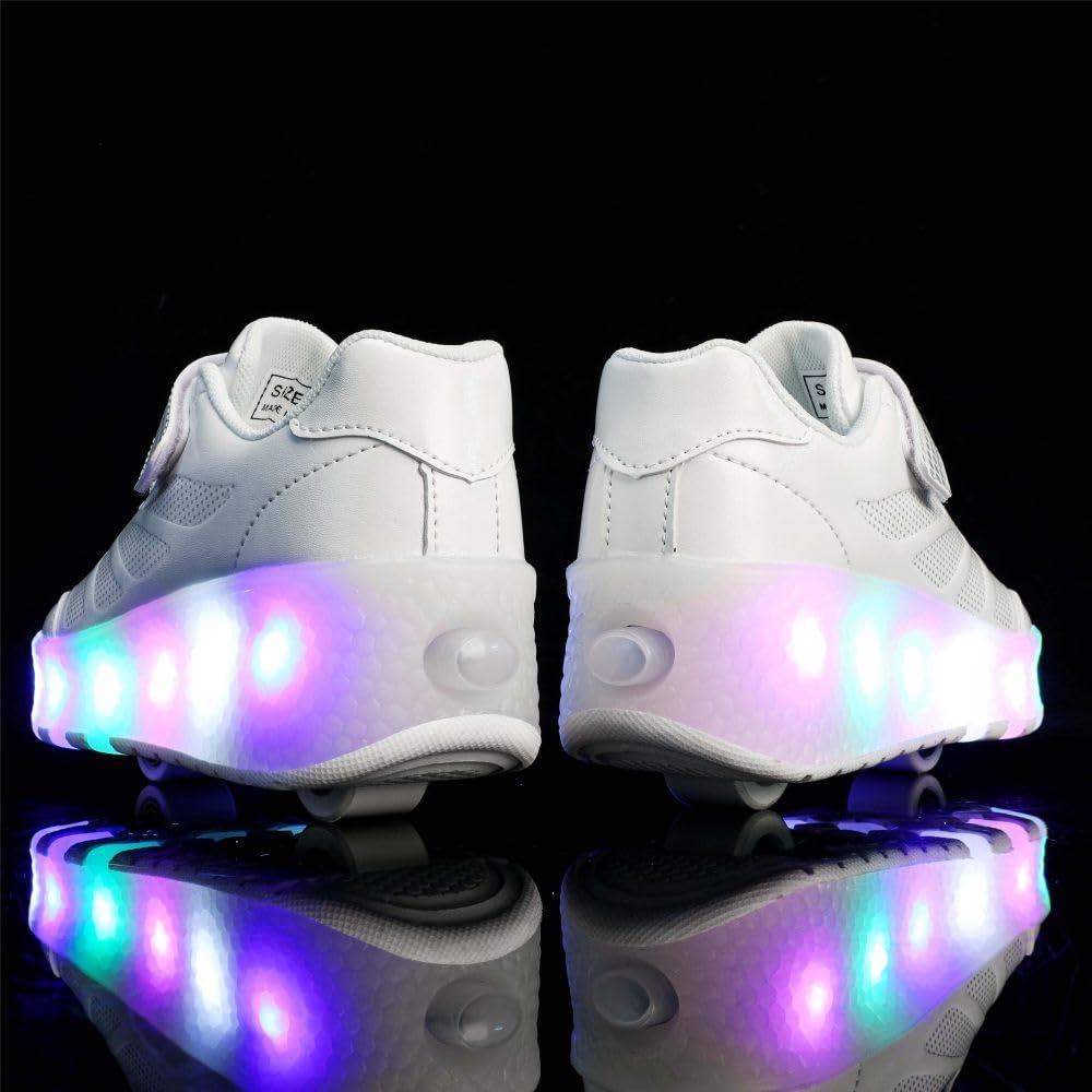 Scarpe Ragazza da Ragazzo con Ruote, 2 in 1 per Bambini, con rotelle, per Skateboard, Sneakers, Bianco, 33 EU