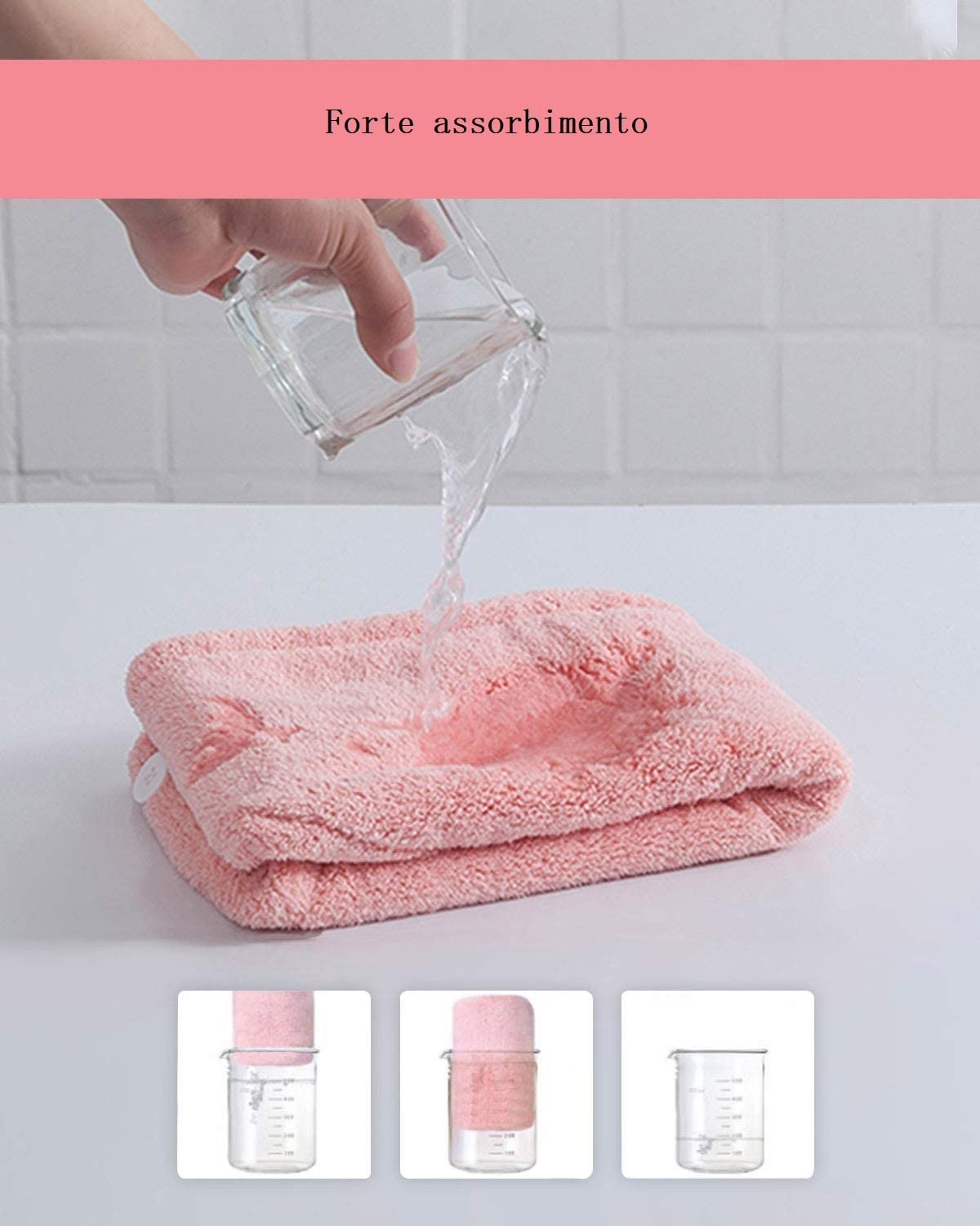 2 Serviettes Turbans Pour Cheveux Séchage Rapide Avec Boutons - Anti Frisottis Gris Et Rose
