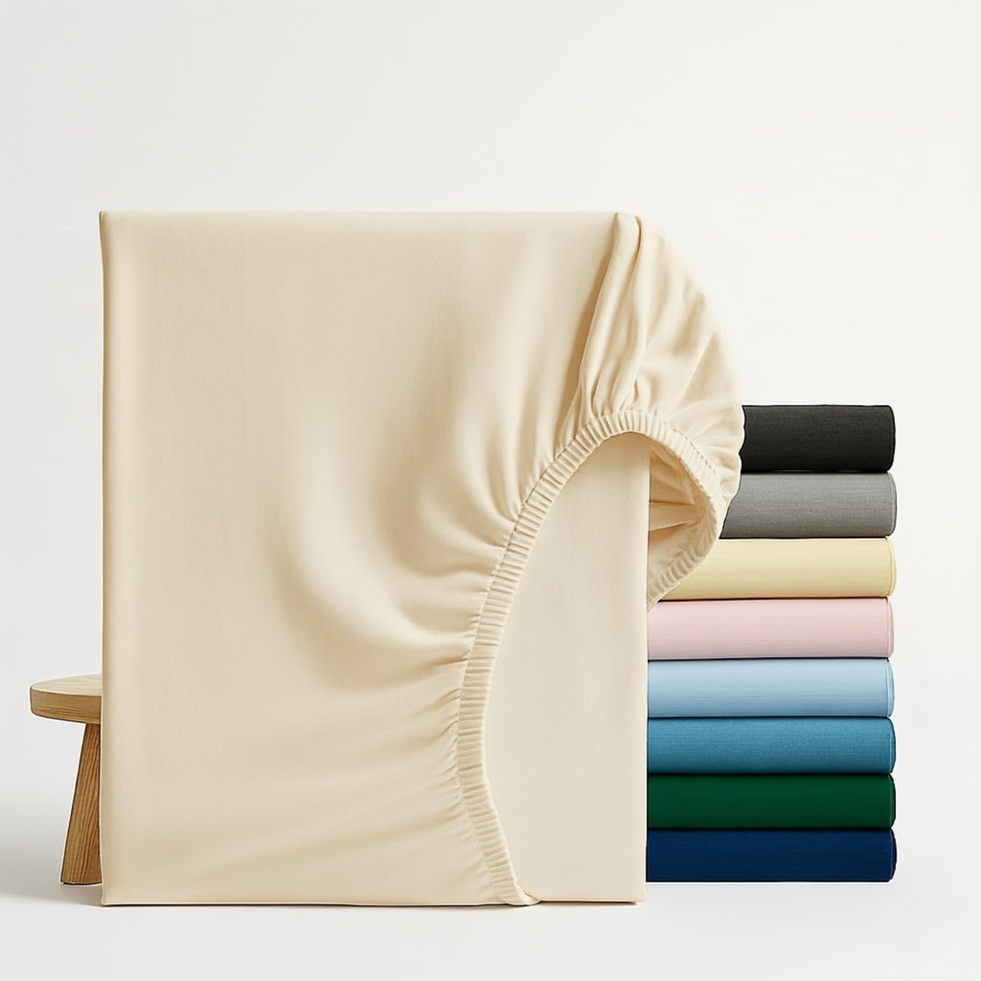 Q&H Bedding Super King Fitted Sheet Cream, 30cm Extra Deep Fitted Sheet, Soft Brushed Microfiber Elastic Bed Sheets, Shrinkage, Fade Resistant, Washable Sheets