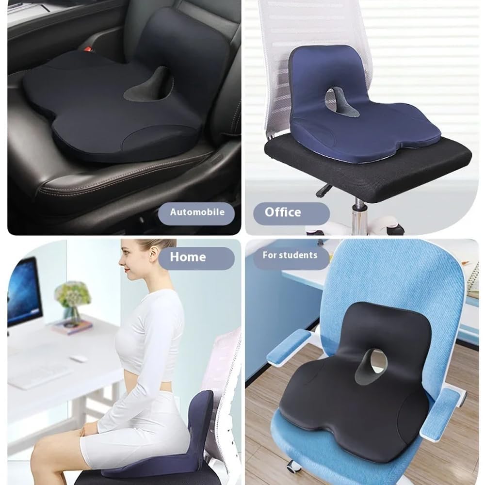 Respaldo Asiento Cojín Coche para Ford KA+ 3 (III) UK FK I 2016-2018, Agujero Cojines Ortopédicos Hemorroides Espalda Apoyo Lumbar Ergonómico Lugar Coji,Black-Normal